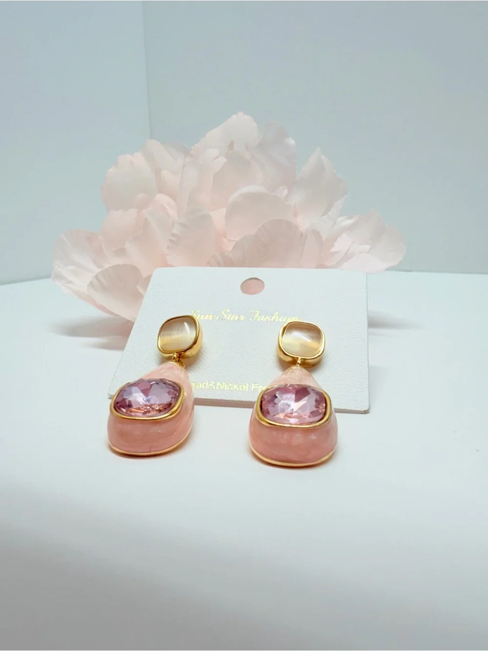 Pink Teardrop Earrings with Faceted Lilac Stones Lead and nickol free